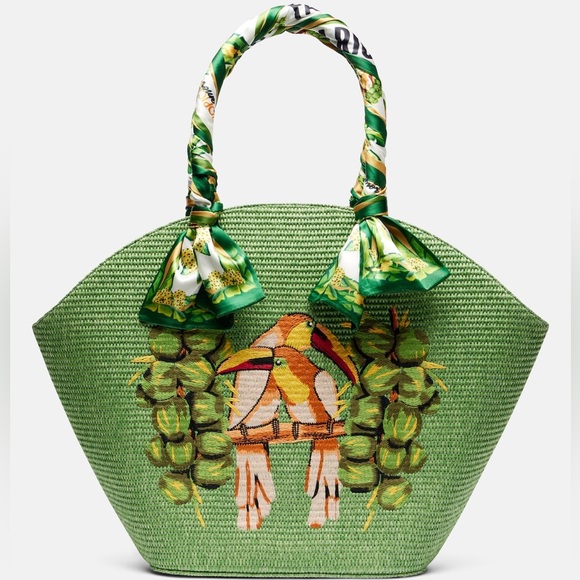 FARM Rio Coconut Toucan Raffia Shell Tote Bag retail $278 - Picture 10 of 17